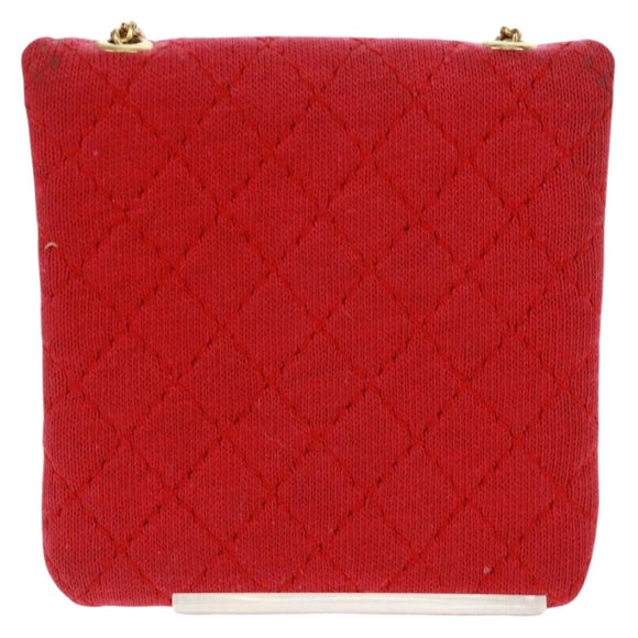 CHANEL Mini Matelassé Chain Pouch Baumwolle Rot Gold CC Auth 164298V