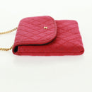 CHANEL Mini Matelassé Chain Pouch Baumwolle Rot Gold CC Auth 164298V-3