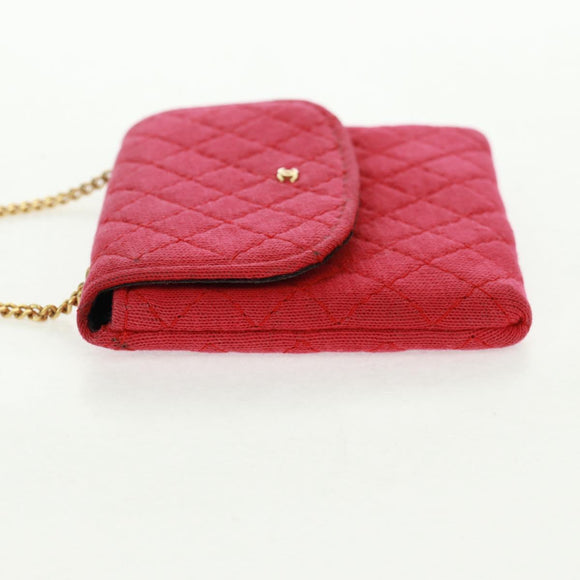 CHANEL Mini Matelassé Chain Pouch Baumwolle Rot Gold CC Auth 164298V