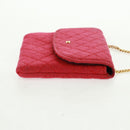 CHANEL Mini Matelassé Chain Pouch Baumwolle Rot Gold CC Auth 164298V-4
