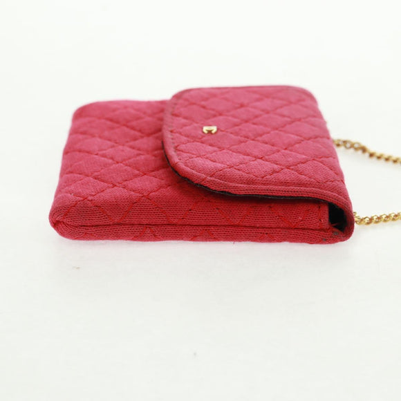 CHANEL Mini Matelassé Chain Pouch Baumwolle Rot Gold CC Auth 164298V