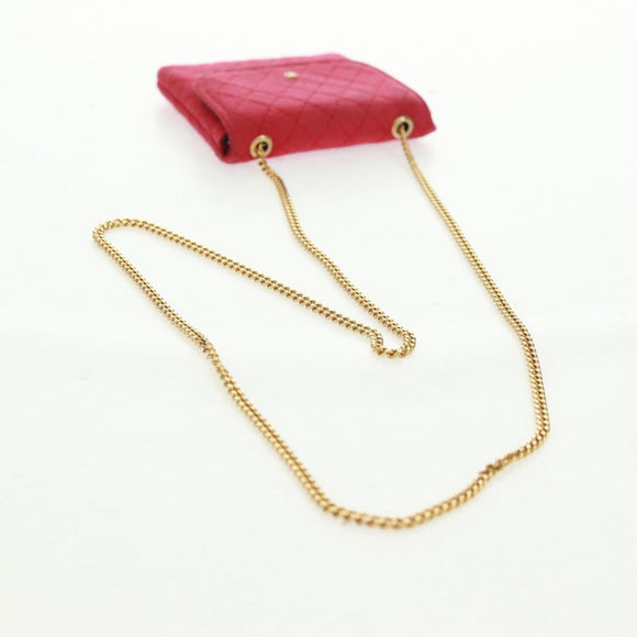 CHANEL Mini Matelassé Chain Pouch Baumwolle Rot Gold CC Auth 164298V