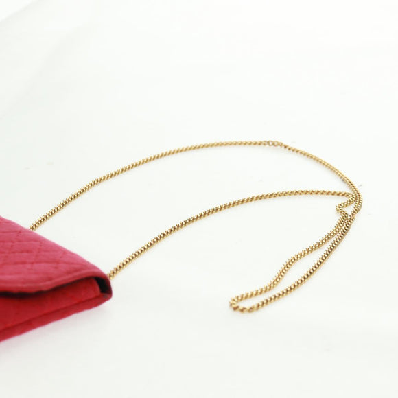 CHANEL Mini Matelasse Chain Pouch Cotton Red Gold CC Auth 164298V