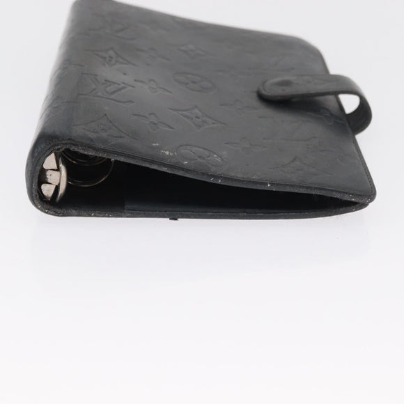 LOUIS VUITTON Monogram Mat Agenda MM Day Planner Cover Black R20925 Auth 164299