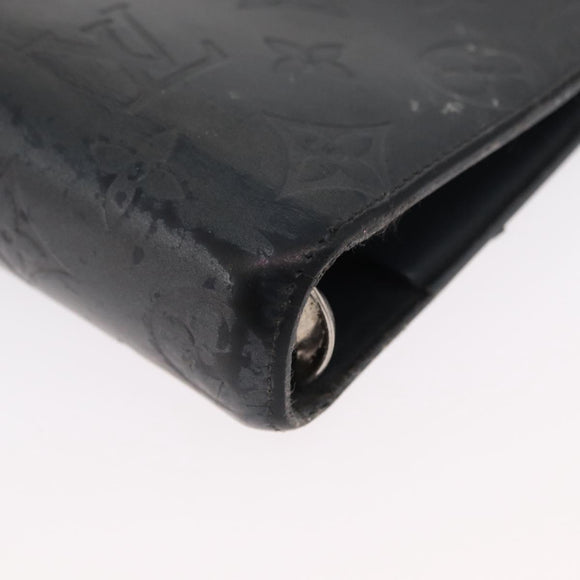 LOUIS VUITTON Monogram Mat Agenda MM Day Planner Cover Black R20925 Auth 164299