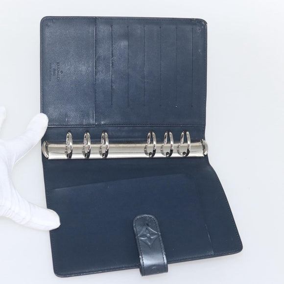 LOUIS VUITTON Monogram Mat Agenda MM Day Planner Cover Navy LV Auth 164300