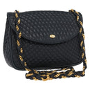 BALLY Chain Shoulder Bag Leather Navy Gold Auth 164306-1