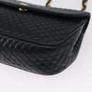 BALLY Chain Shoulder Bag Leather Navy Gold Auth 164306-14