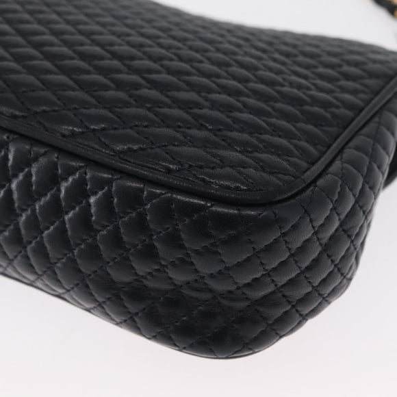 BALLY Chain Shoulder Bag Leather Navy Gold Auth 164306