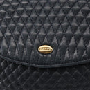 BALLY Chain Shoulder Bag Leather Navy Gold Auth 164306-17