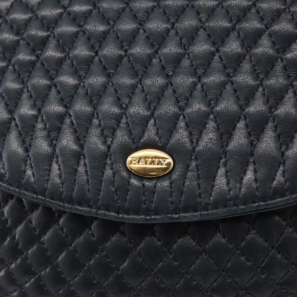 BALLY Chain Shoulder Bag Leather Navy Gold Auth 164306