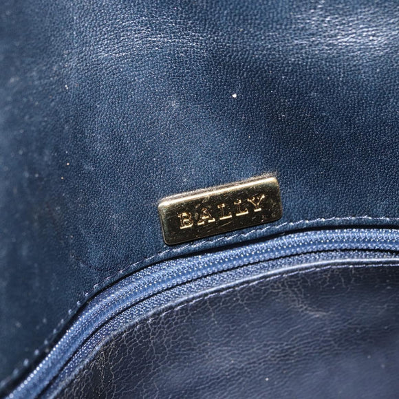 BALLY Chain Shoulder Bag Leather Navy Gold Auth 164306