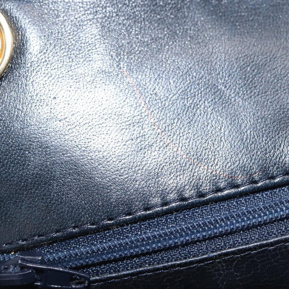 BALLY Chain Shoulder Bag Leather Navy Gold Auth 164306