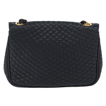 BALLY Chain Shoulder Bag Leather Navy Gold Auth 164306 - 0