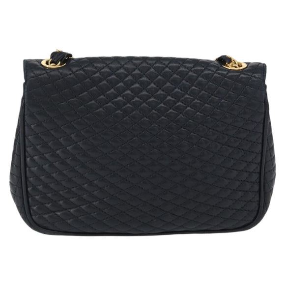 BALLY Chain Shoulder Bag Leather Navy Gold Auth 164306
