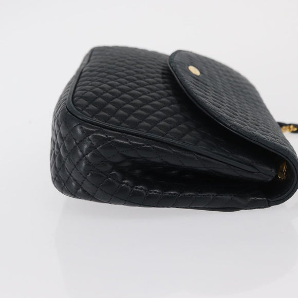 BALLY Chain Shoulder Bag Leather Navy Gold Auth 164306