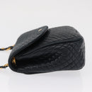 BALLY Chain Shoulder Bag Leather Navy Gold Auth 164306-4
