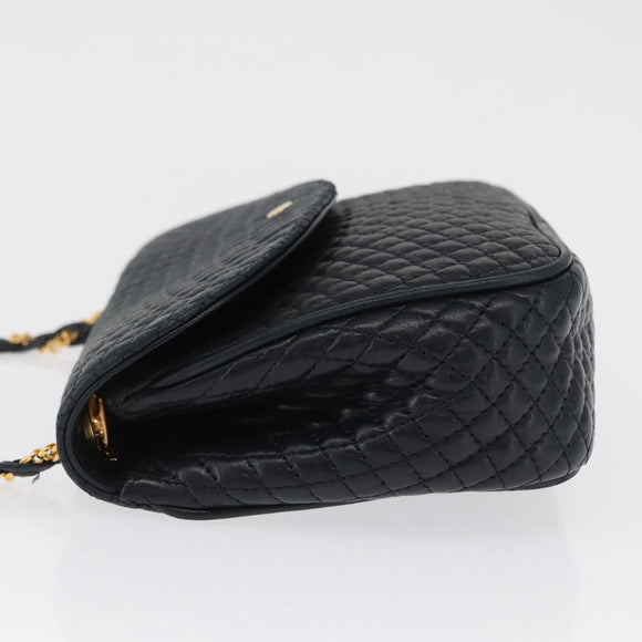 BALLY Chain Shoulder Bag Leather Navy Gold Auth 164306