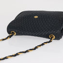 BALLY Chain Shoulder Bag Leather Navy Gold Auth 164306-6