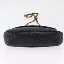 BALLY Chain Shoulder Bag Leather Navy Gold Auth 164306-5