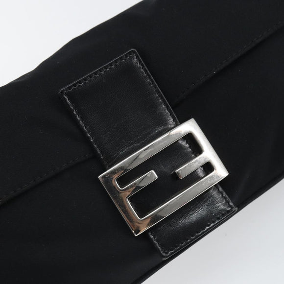 FENDI Mamma Baguette Shoulder Bag Nylon Black Silver Auth 164307