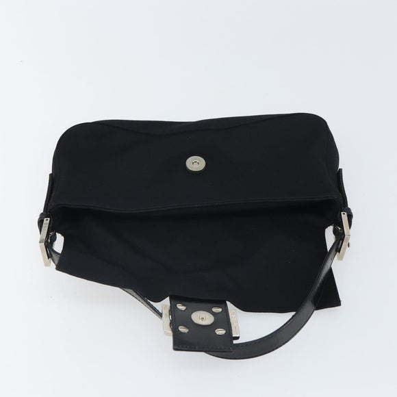 FENDI Mamma Baguette Shoulder Bag Nylon Black Silver Auth 164307