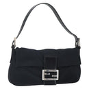 FENDI Mamma Baguette Shoulder Bag Nylon Black Silver Auth 164307-1