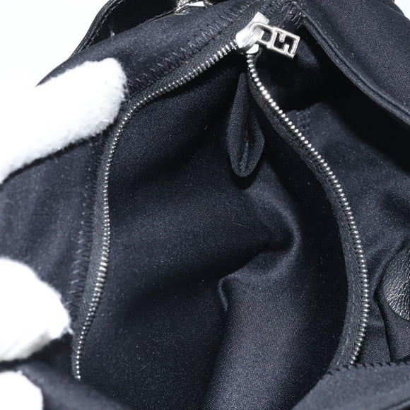 FENDI Mamma Baguette Shoulder Bag Nylon Black Silver Auth 164307