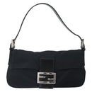 FENDI Mamma Baguette Shoulder Bag Nylon Black Silver Auth 164307-13