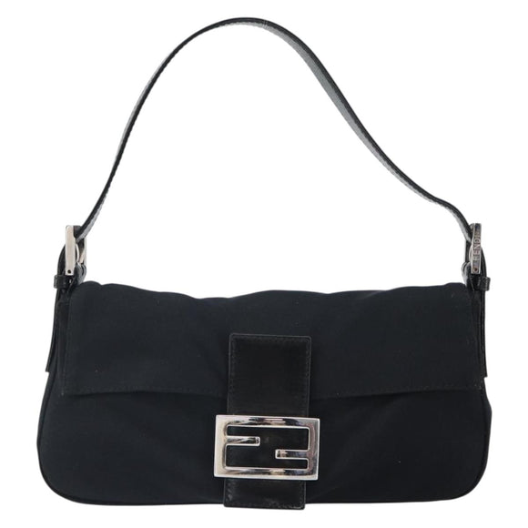 FENDI Mamma Baguette Shoulder Bag Nylon Black Silver Auth 164307