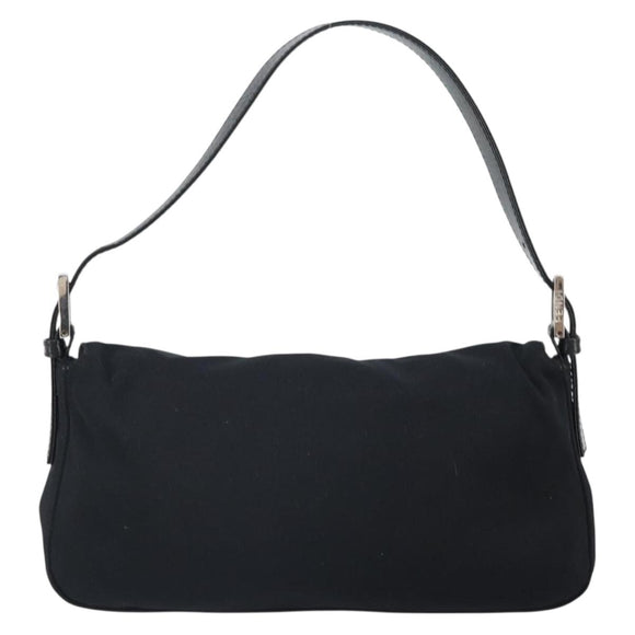 FENDI Mamma Baguette Shoulder Bag Nylon Black Silver Auth 164307