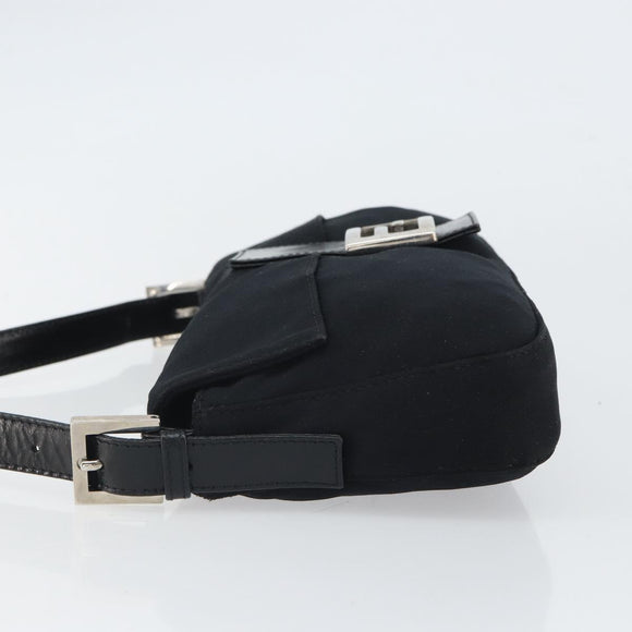 FENDI Mamma Baguette Shoulder Bag Nylon Black Silver Auth 164307