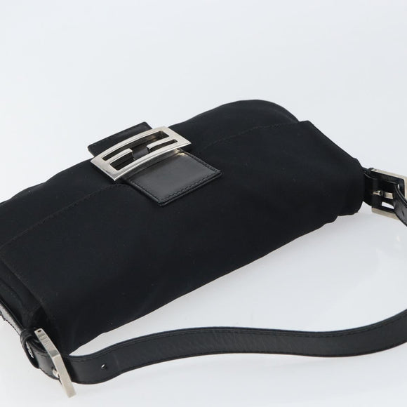 FENDI Mamma Baguette Shoulder Bag Nylon Black Silver Auth 164307