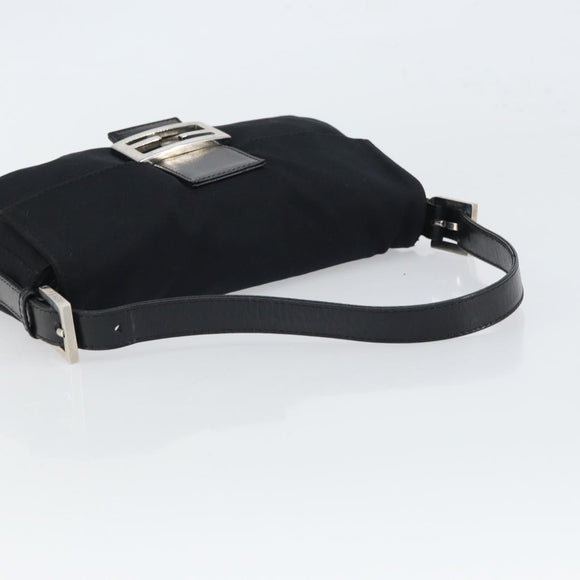 FENDI Mamma Baguette Shoulder Bag Nylon Black Silver Auth 164307