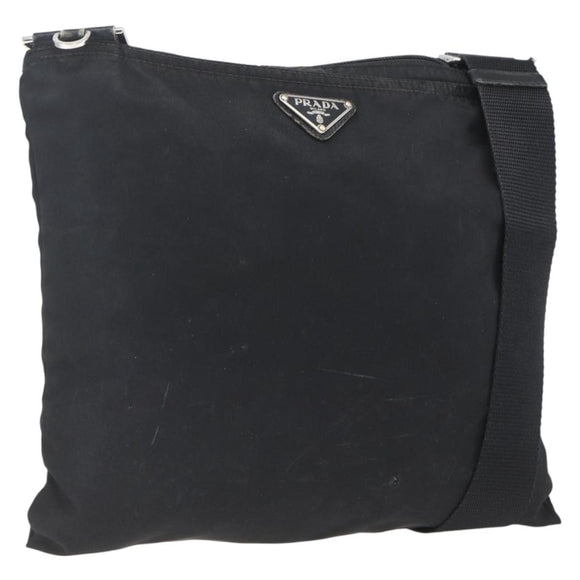 PRADA Shoulder Bag Nylon Black Silver Auth 164309