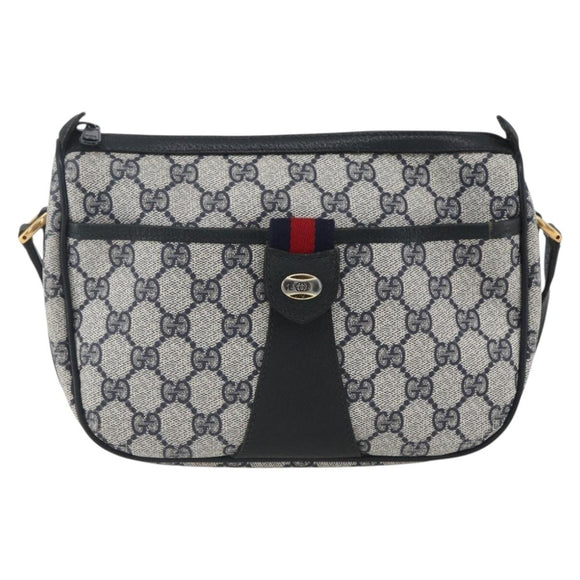 GUCCI GG Supreme Sherry Line Shoulder Bag PVC Navy Gold 89 02 032 Auth 164318