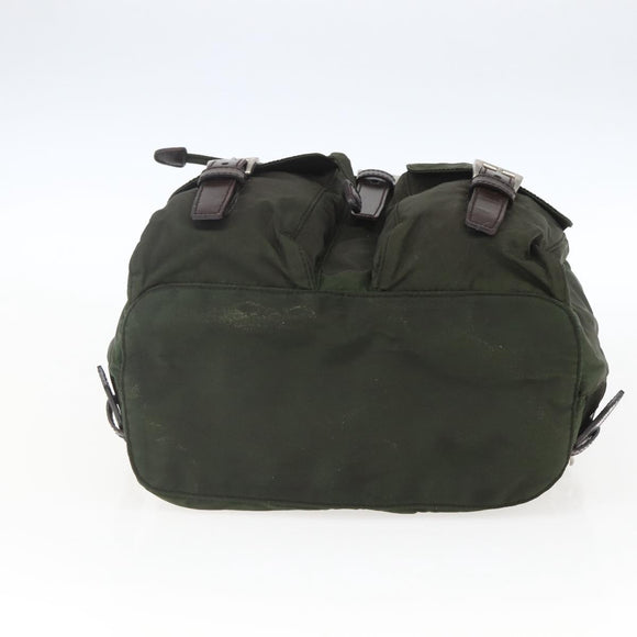 PRADA Backpack Nylon Khaki Silver Auth 164325