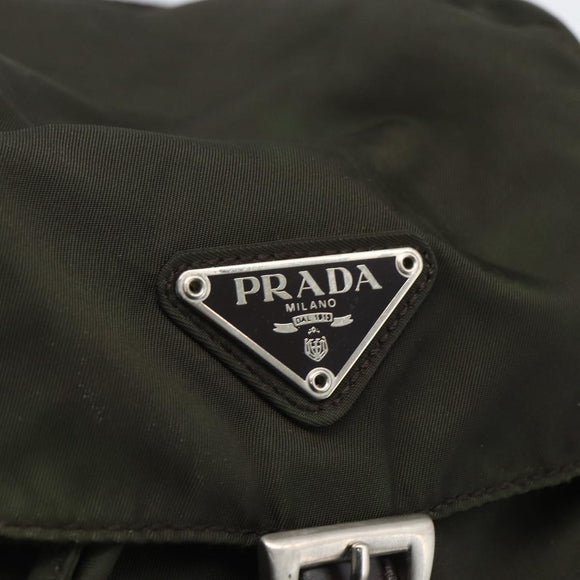 PRADA Backpack Nylon Khaki Silver Auth 164325