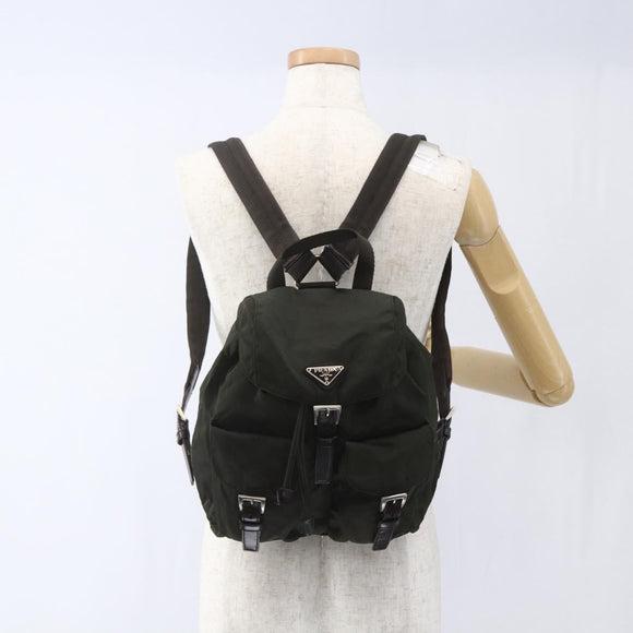 PRADA Backpack Nylon Khaki Silver Auth 164325