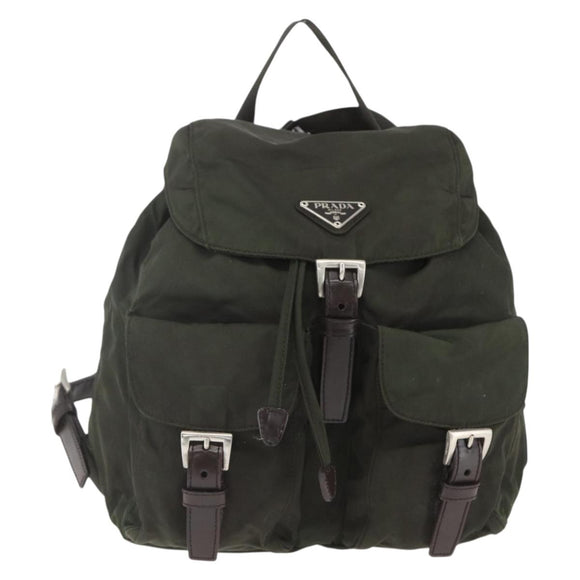 PRADA Backpack Nylon Khaki Silver Auth 164325