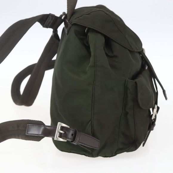 PRADA Backpack Nylon Khaki Silver Auth 164325