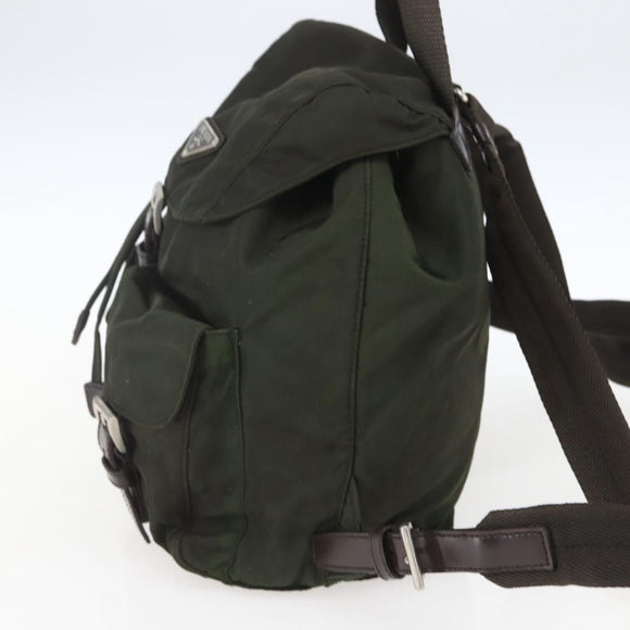 PRADA Backpack Nylon Khaki Silver Auth 164325