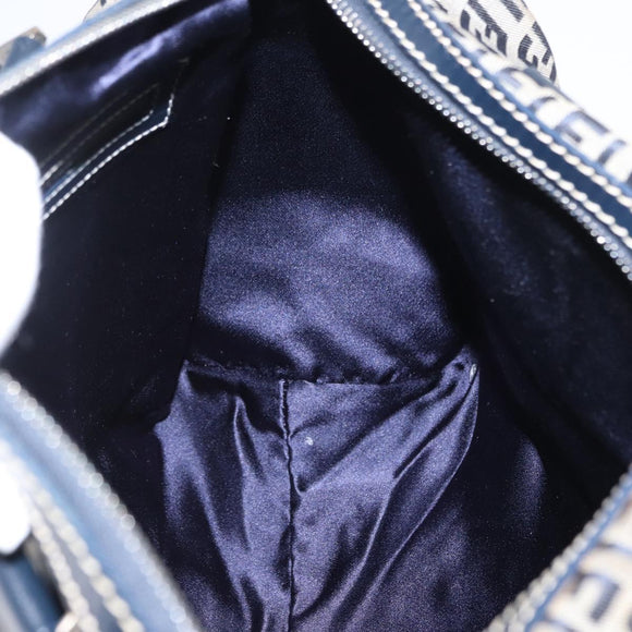 FENDI Zucchino Canvas Boston Bag Navy Silver Auth 164326A