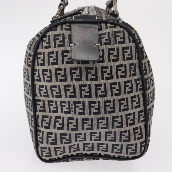 FENDI Zucchino Canvas Boston Bag Navy Silver Auth 164326A