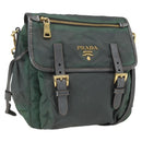 PRADA Shoulder Bag Nylon Green Gold Auth 164339-1