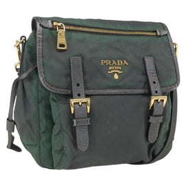 PRADA Shoulder Bag Nylon Green Gold Auth 164339
