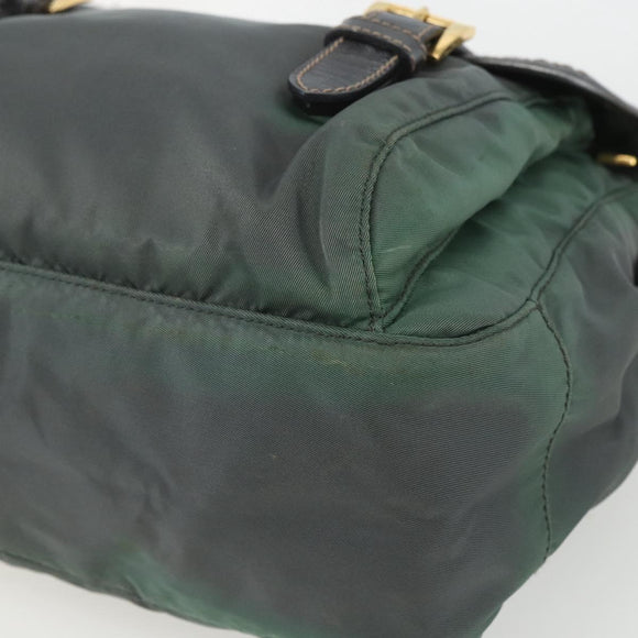PRADA Shoulder Bag Nylon Green Gold Auth 164339
