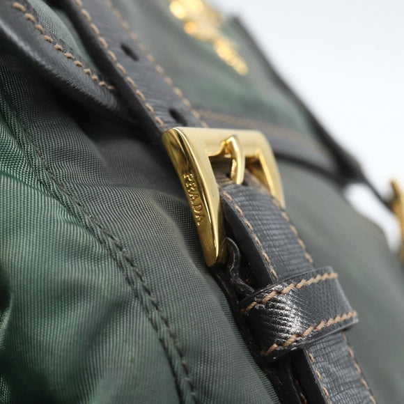PRADA Shoulder Bag Nylon Green Gold Auth 164339