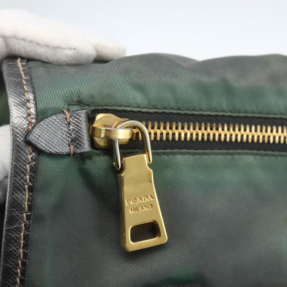 PRADA Shoulder Bag Nylon Green Gold Auth 164339