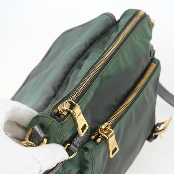 PRADA Shoulder Bag Nylon Green Gold Auth 164339